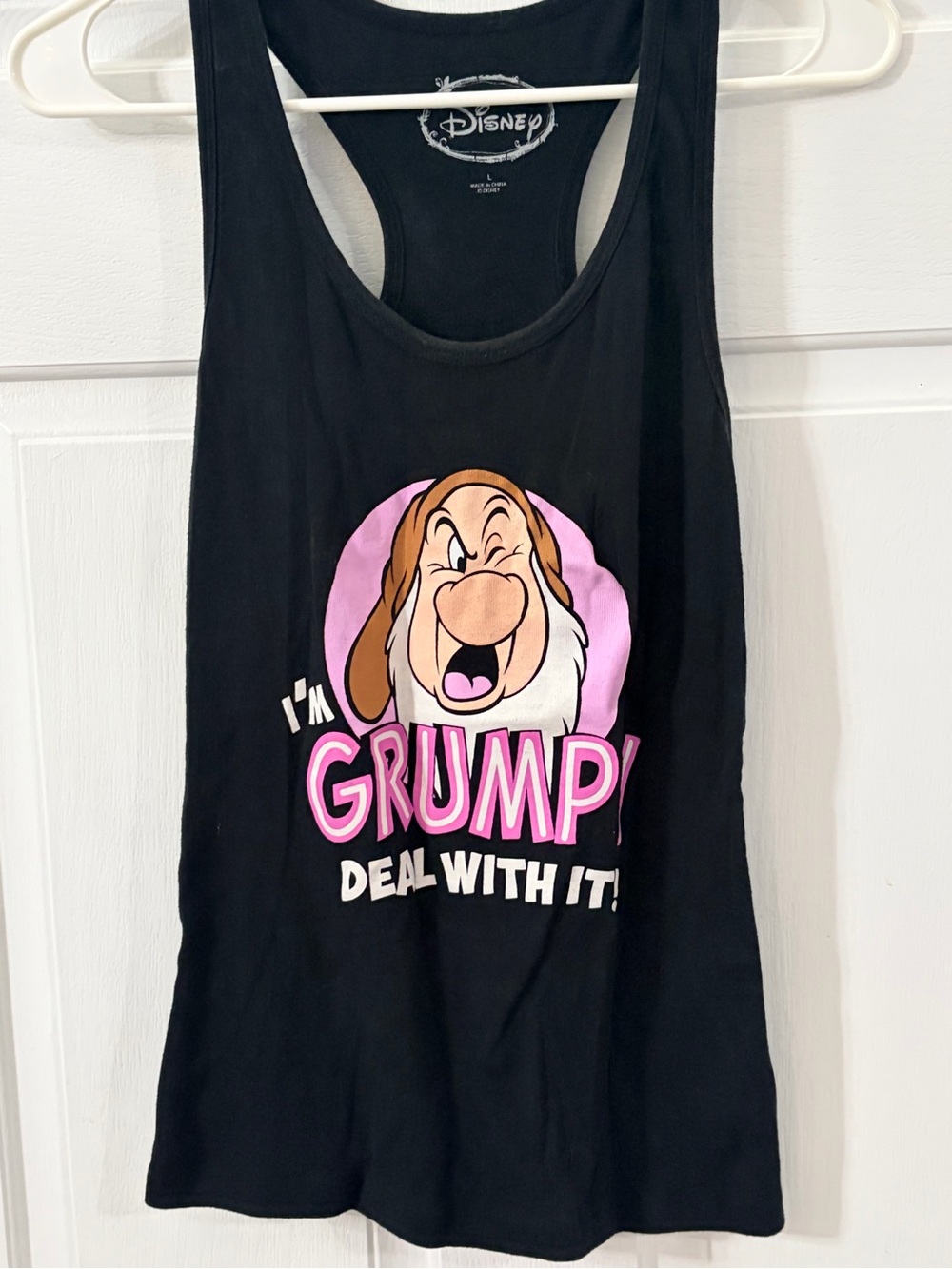 Disney Black 'I'm Grumpy' Tank Top with Pink Graphic